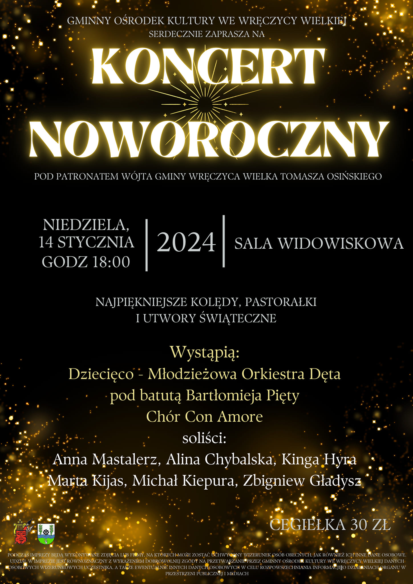Zapraszamy na Koncert Noworoczny  14 stycznia 2024 roku godzina 18.00 w GOK we Wręczycy Wielkiej