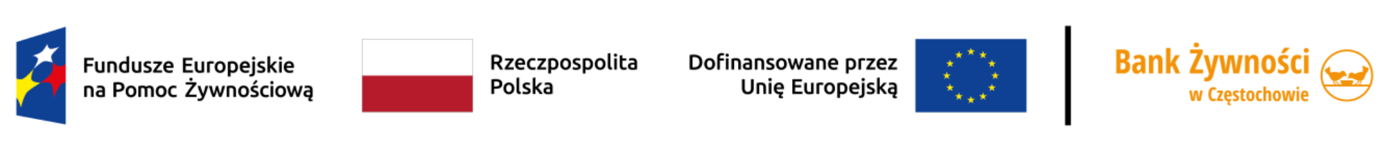 Logotypu Funduszy Europejskich, Rzeczpospolitej Polskiej, Uni Europejskiej oraz Banku Żywności