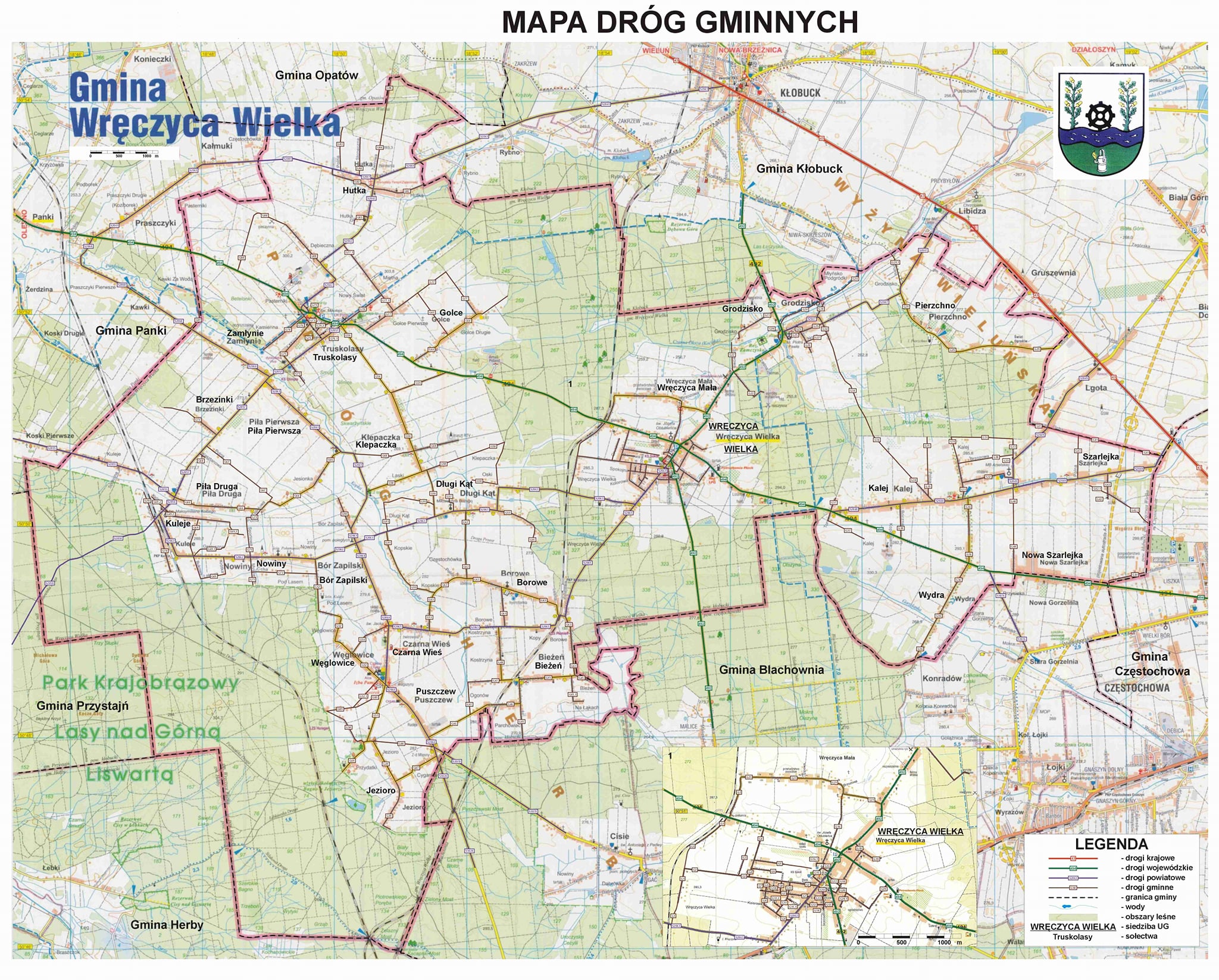 mapa gminy z zaznaczonymi trasami