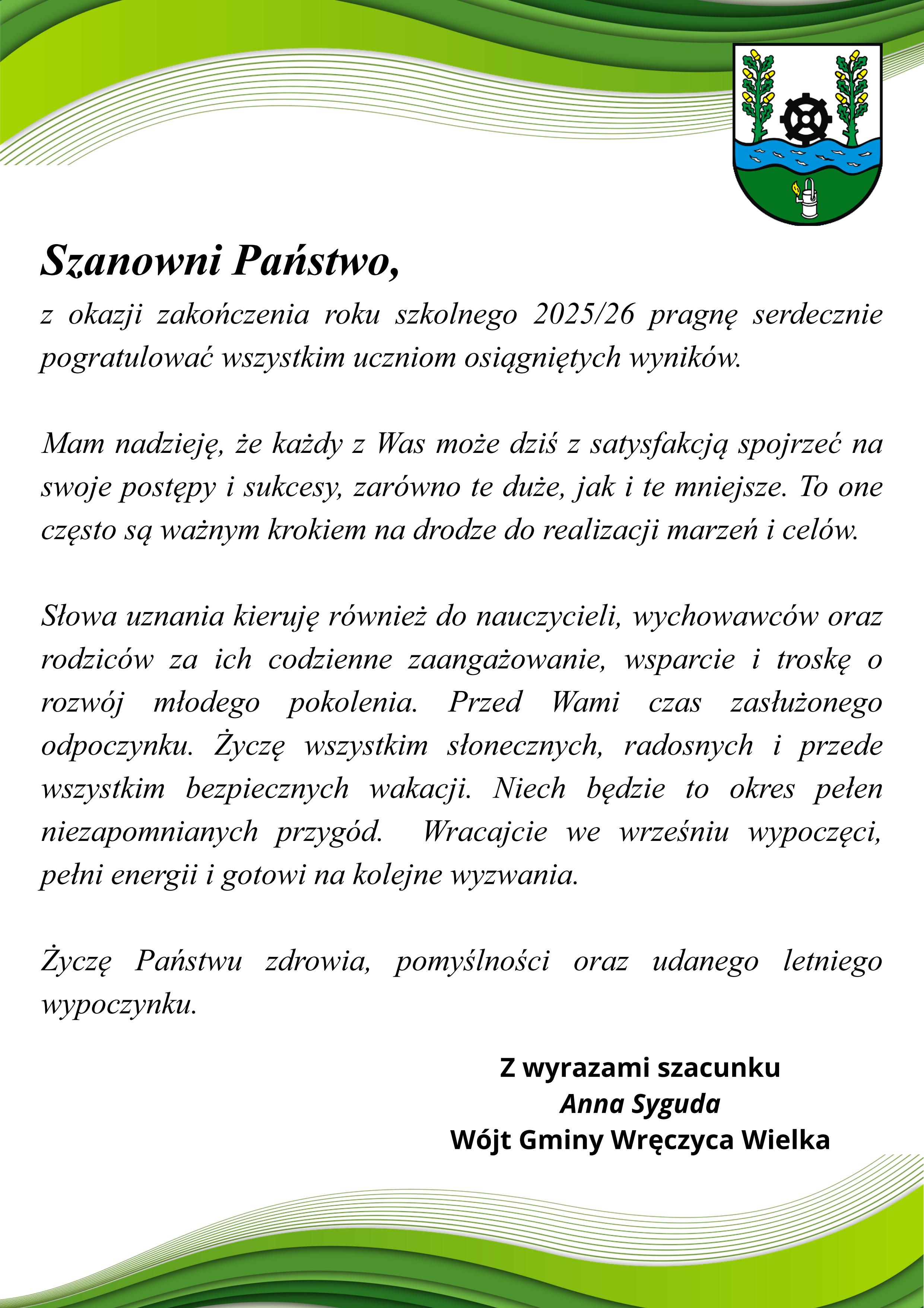 Grafika z treścią listu
