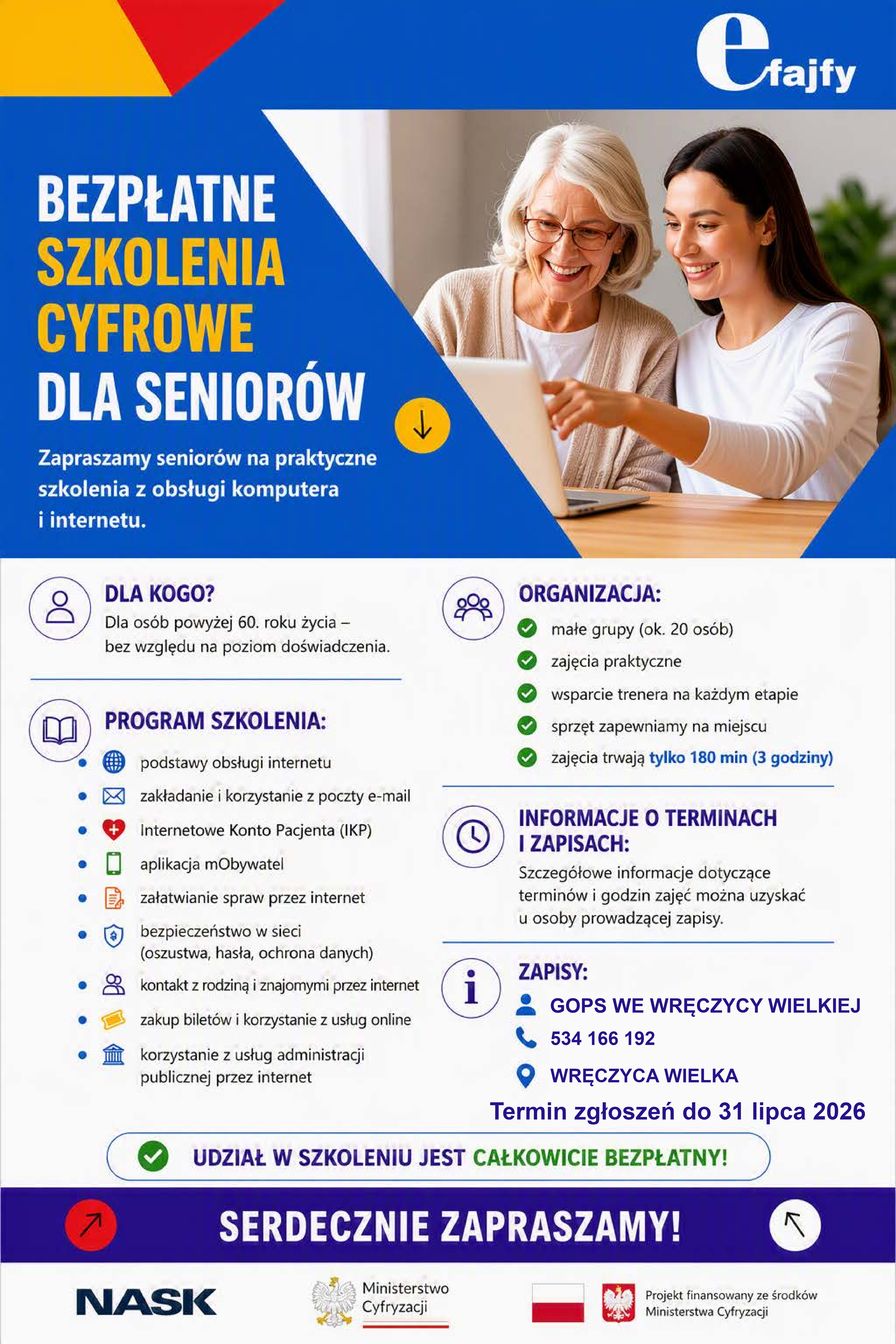 Zaproszenie na bezpłatne szkolenia „eFajfy” - II połowa sierpnia 2026